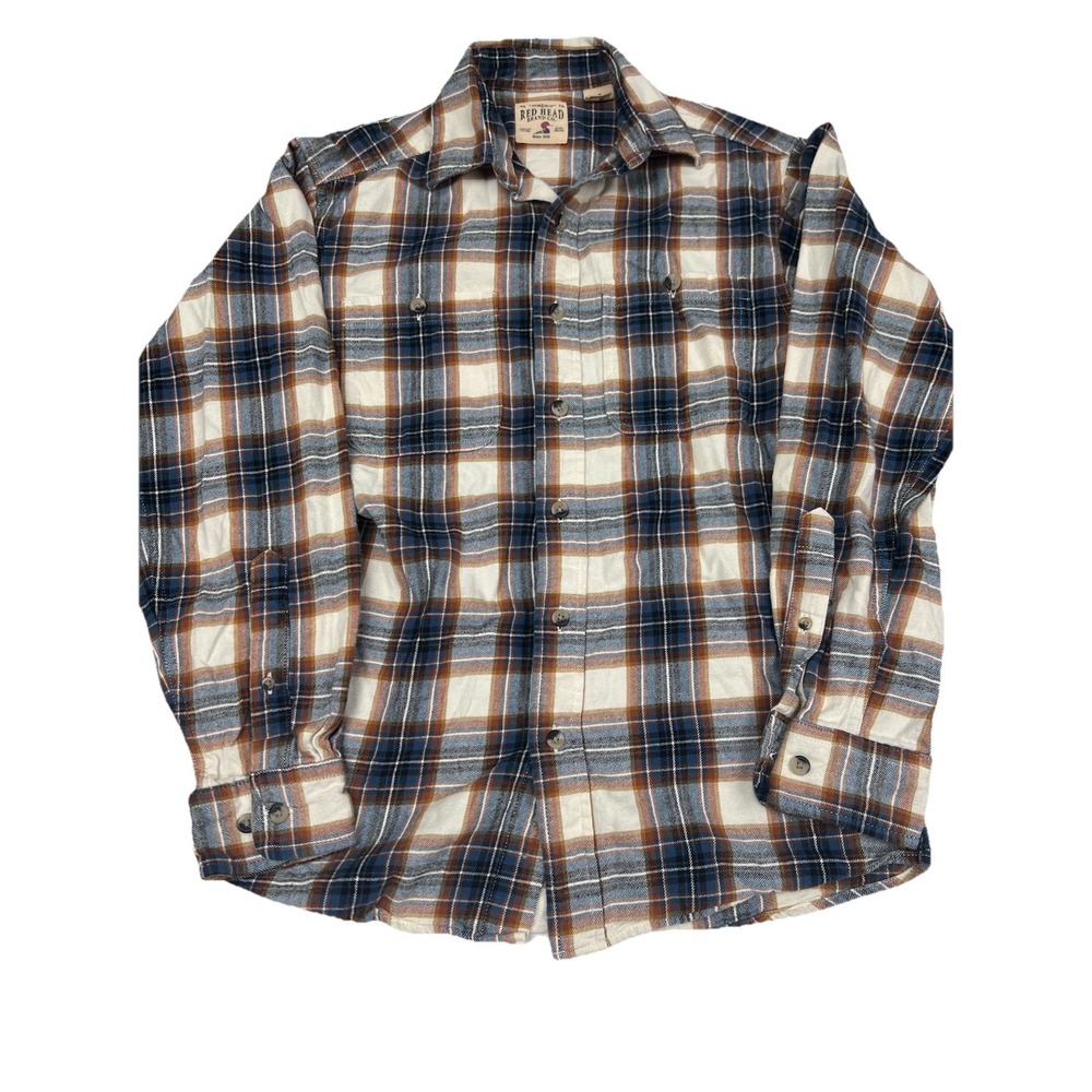Men's Redhead Long Sleeve Plaid Flannel‎ Blue Orange Fall Colors Size Small